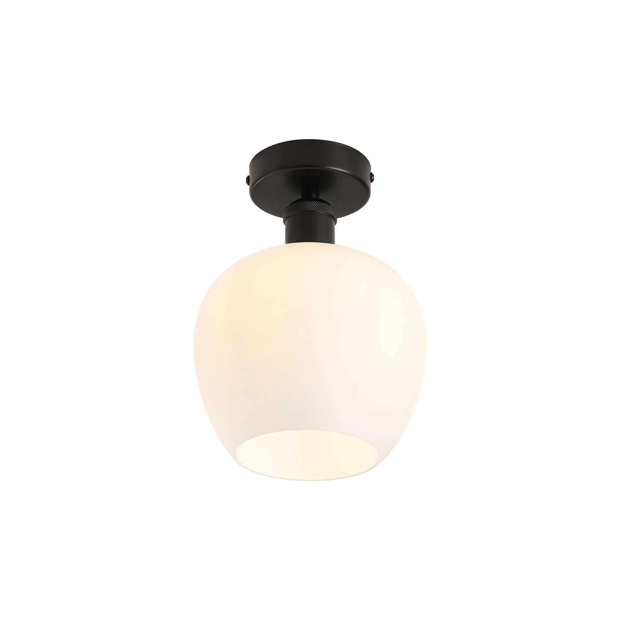 DK1123  Cawdor Flush Fitting; 1 Light E27; Matt Black/Opal Wine Glass